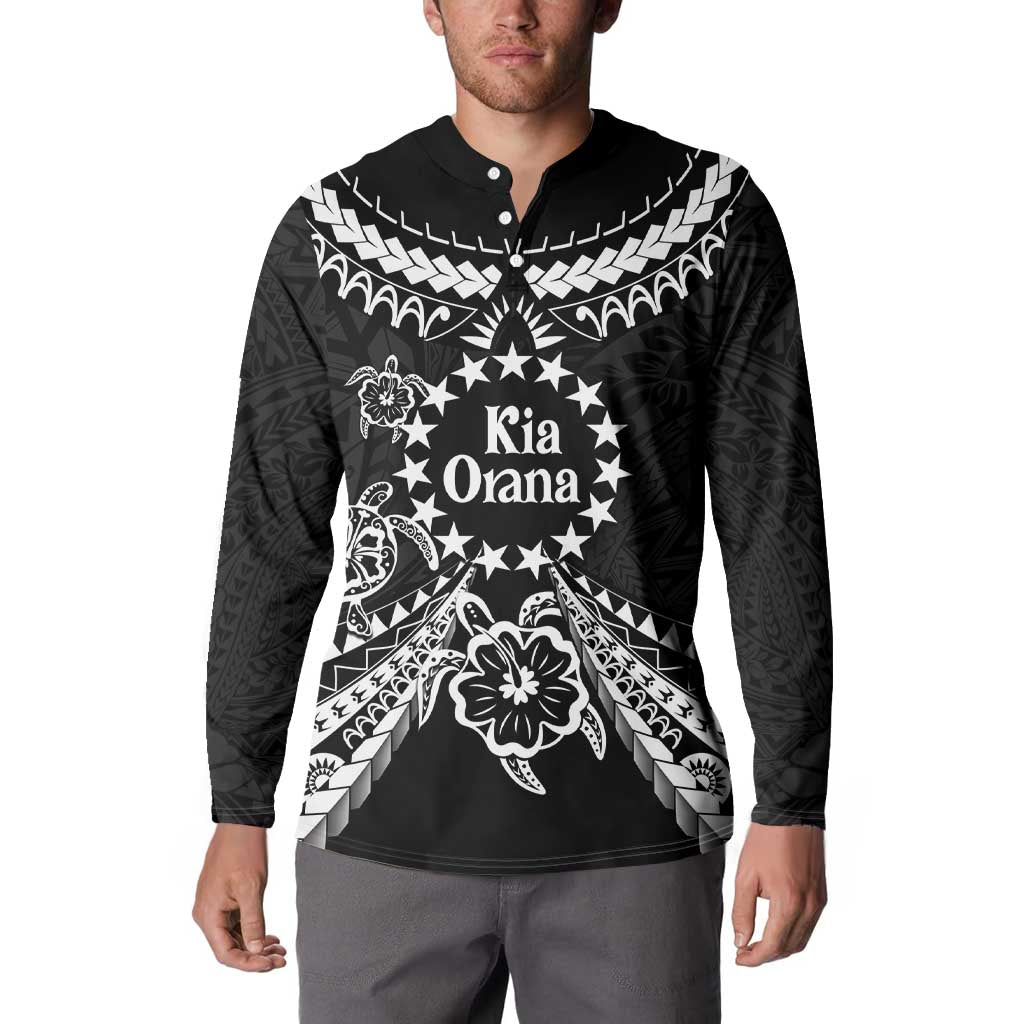Kia Orana Cook Islands Button Sweatshirt 2025 Pasifika Polynesian Turtle Black Color