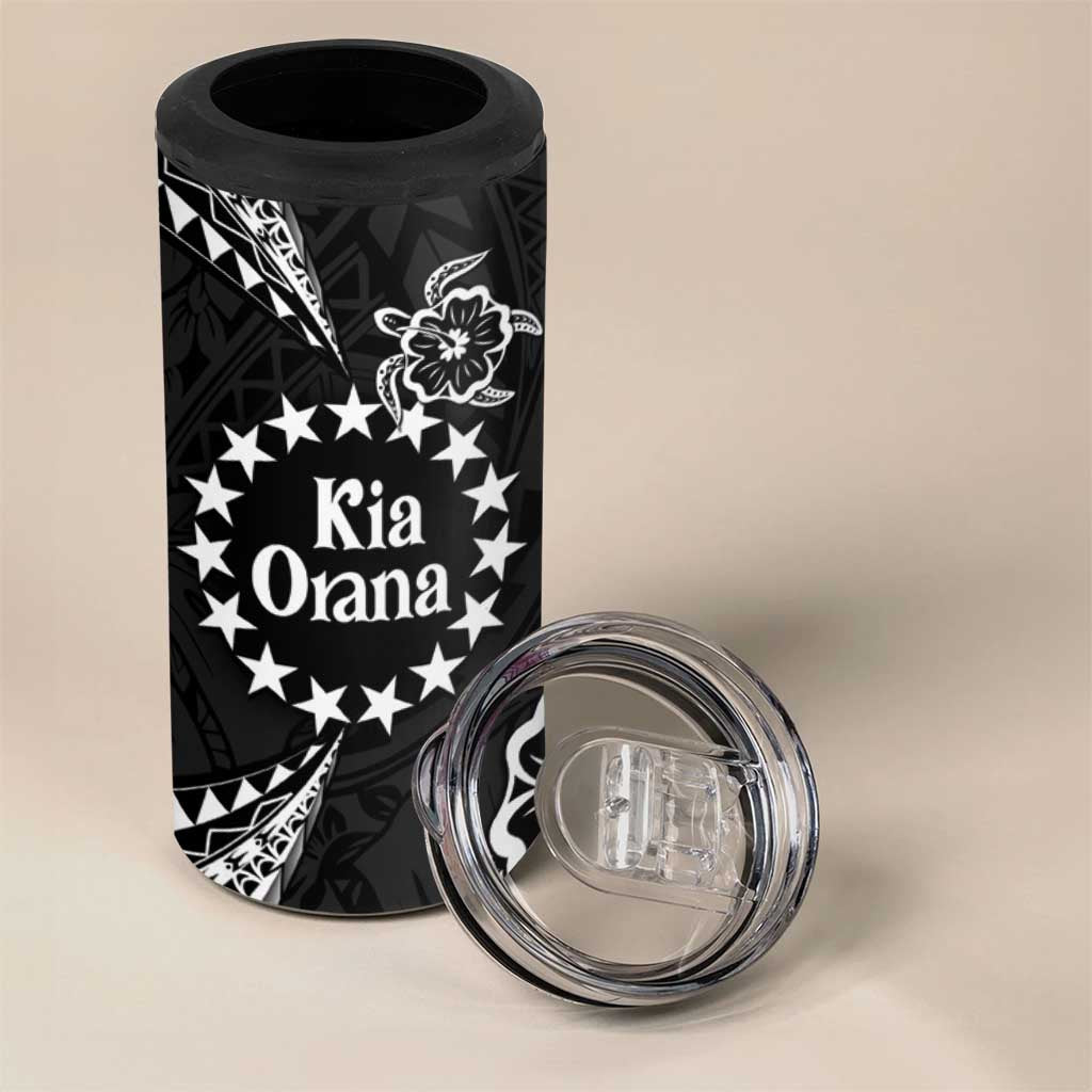 Kia Orana Cook Islands 4 in 1 Can Cooler Tumbler 2025 Pasifika Polynesian Turtle Black Color