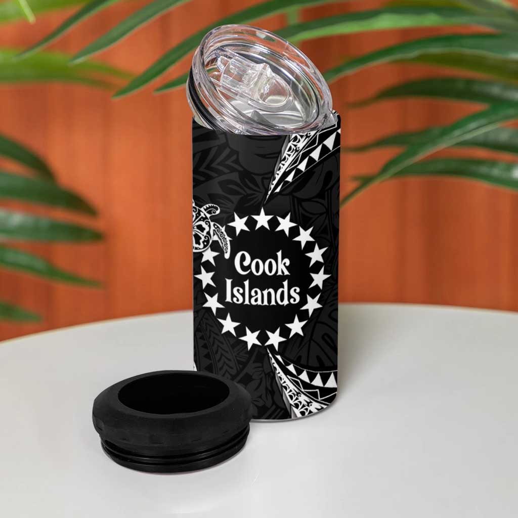 Kia Orana Cook Islands 4 in 1 Can Cooler Tumbler 2025 Pasifika Polynesian Turtle Black Color