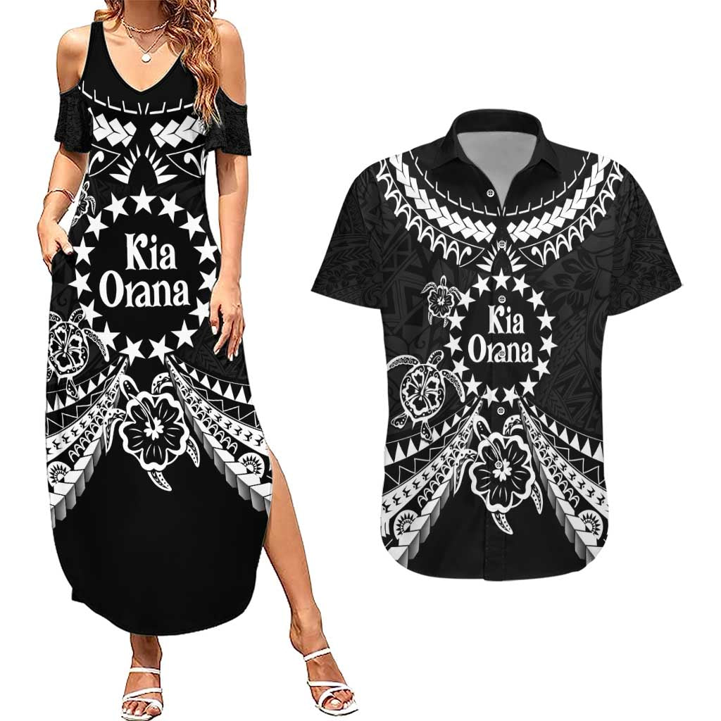 Kia Orana Cook Islands Couples Matching Summer Maxi Dress and Hawaiian Shirt 2025 Pasifika Polynesian Turtle Black Color