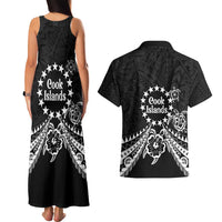 Kia Orana Cook Islands Couples Matching Tank Maxi Dress and Hawaiian Shirt 2025 Pasifika Polynesian Turtle Black Color