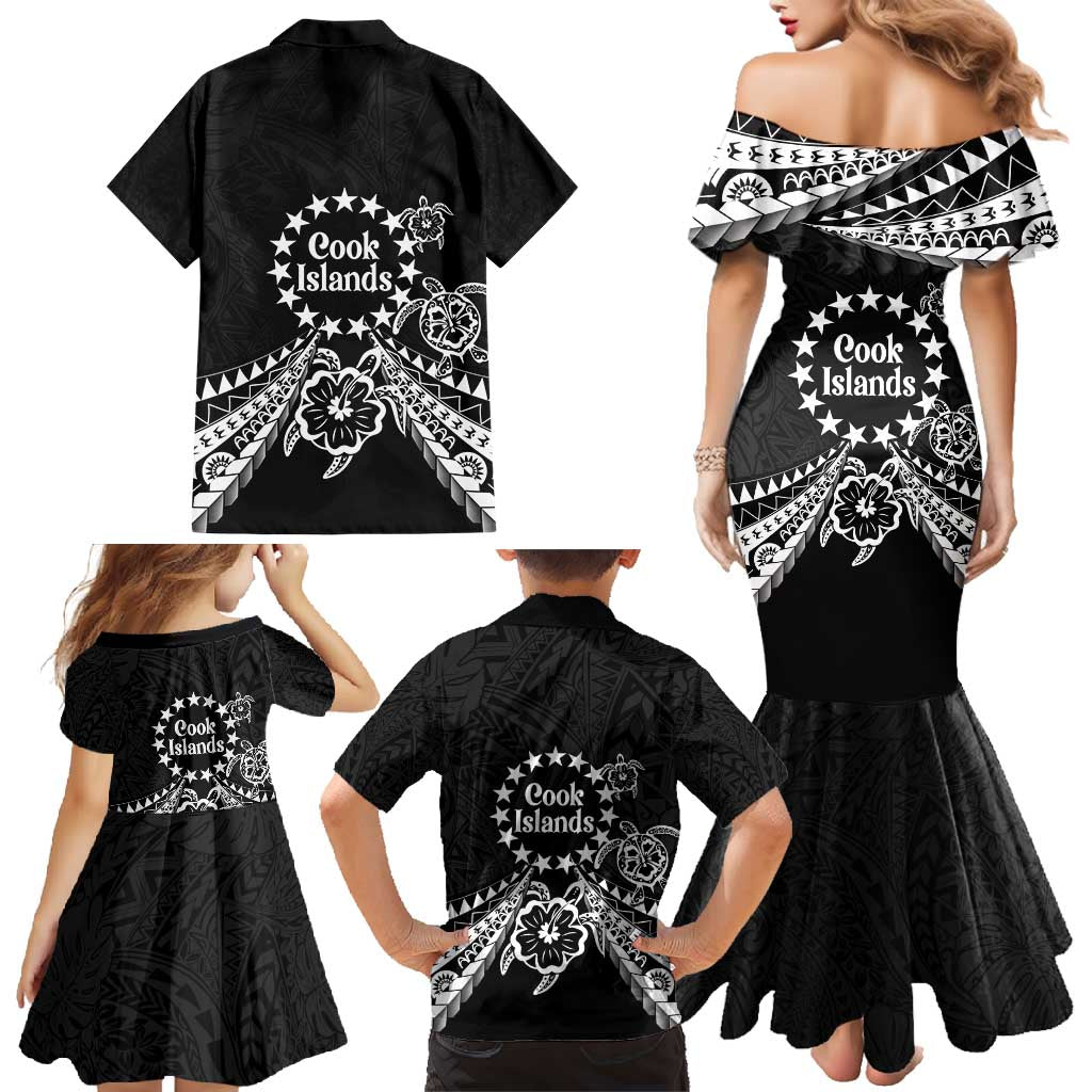 Kia Orana Cook Islands Family Matching Mermaid Dress and Hawaiian Shirt 2025 Pasifika Polynesian Turtle Black Color
