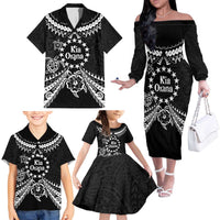 Kia Orana Cook Islands Family Matching Off The Shoulder Long Sleeve Dress and Hawaiian Shirt 2025 Pasifika Polynesian Turtle Black Color