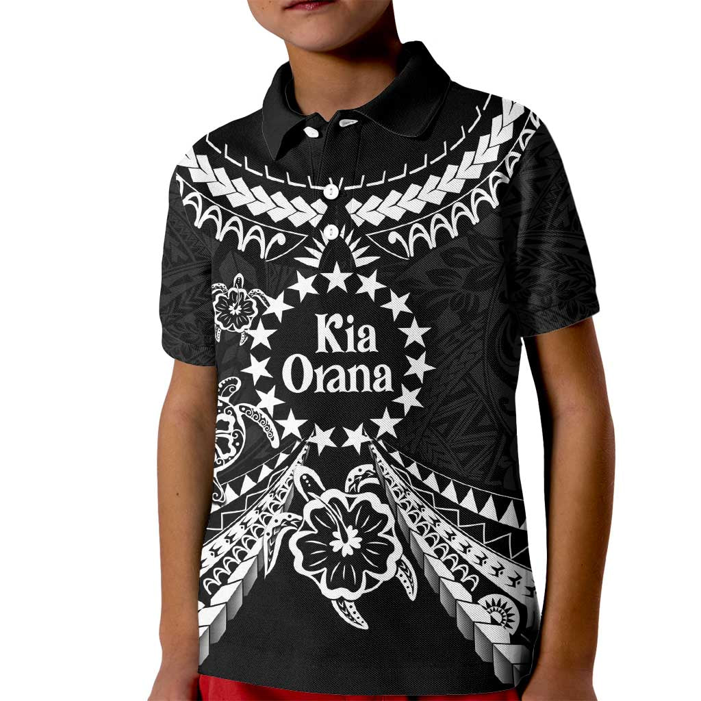 Kia Orana Cook Islands Kid Polo Shirt 2025 Pasifika Polynesian Turtle Black Color