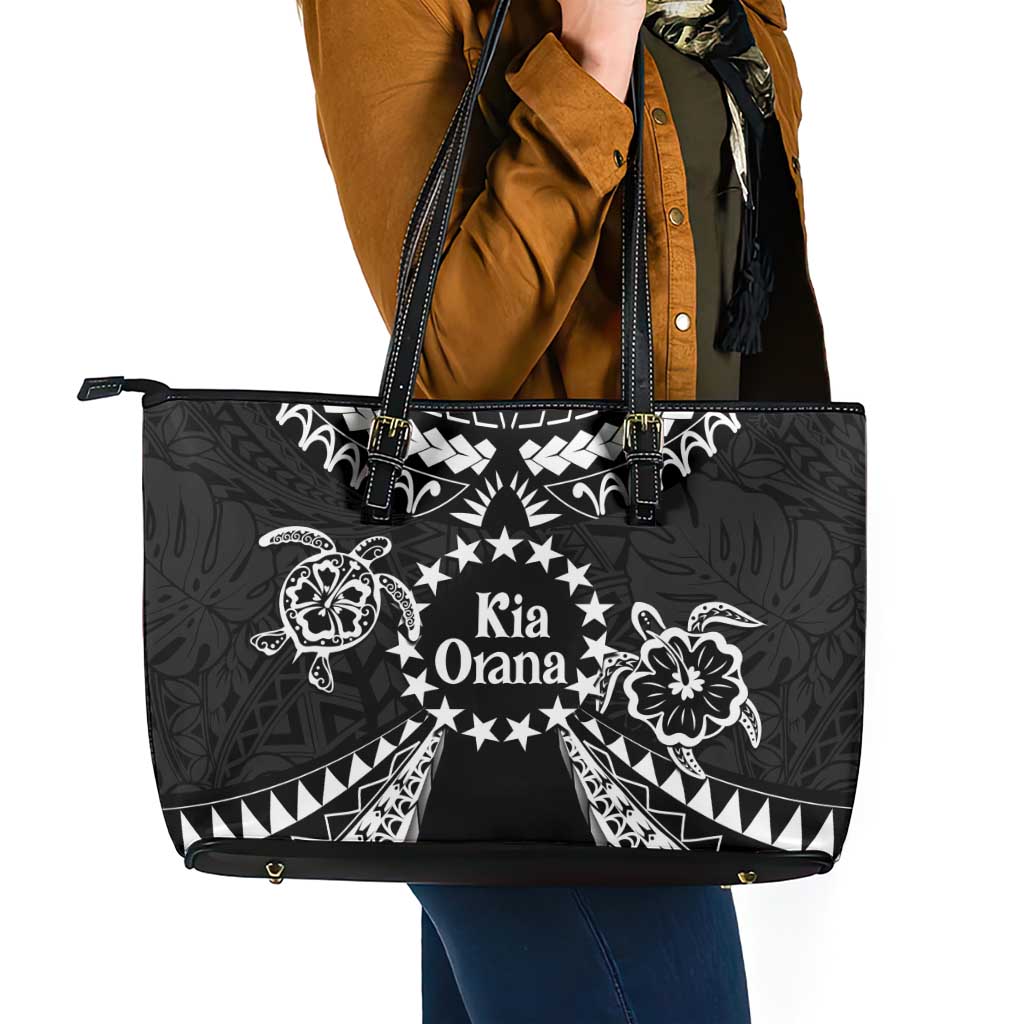 Kia Orana Cook Islands Leather Tote Bag 2025 Pasifika Polynesian Turtle Black Color