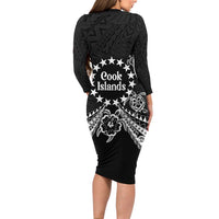 Kia Orana Cook Islands Long Sleeve Bodycon Dress 2025 Pasifika Polynesian Turtle Black Color