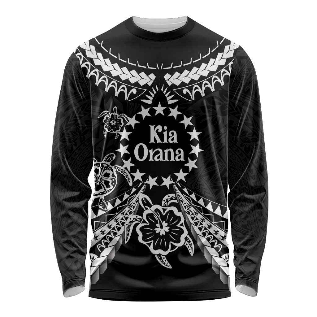 Kia Orana Cook Islands Long Sleeve Shirt 2025 Pasifika Polynesian Turtle Black Color
