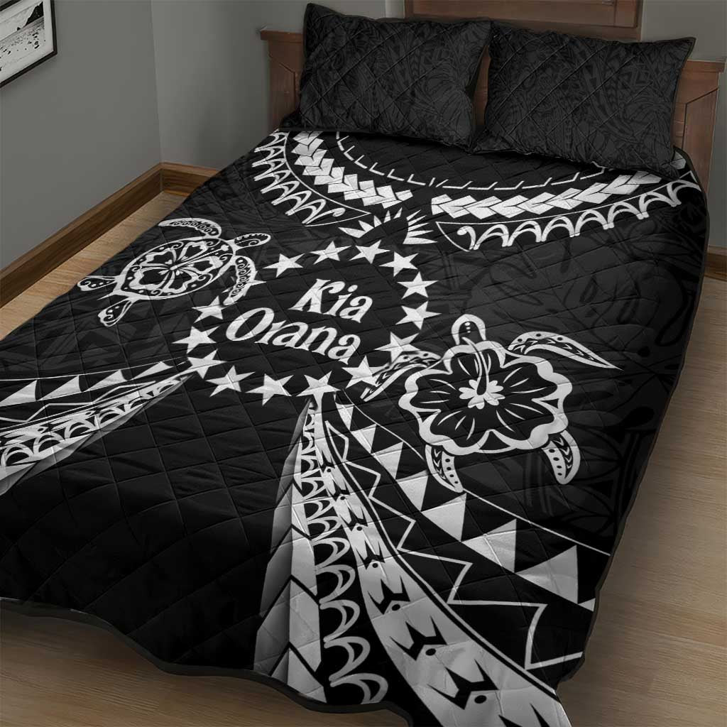Kia Orana Cook Islands Quilt Bed Set 2025 Pasifika Polynesian Turtle Black Color