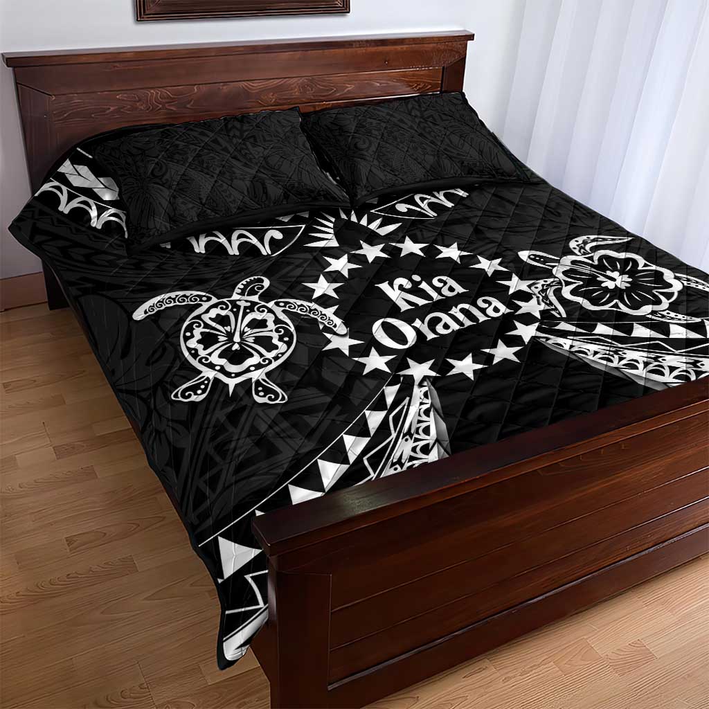 Kia Orana Cook Islands Quilt Bed Set 2025 Pasifika Polynesian Turtle Black Color