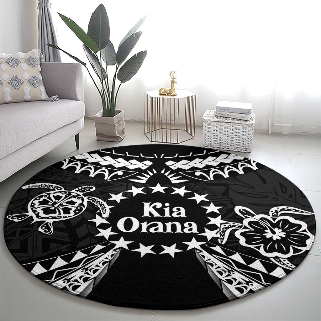 Kia Orana Cook Islands Round Carpet 2025 Pasifika Polynesian Turtle Black Color