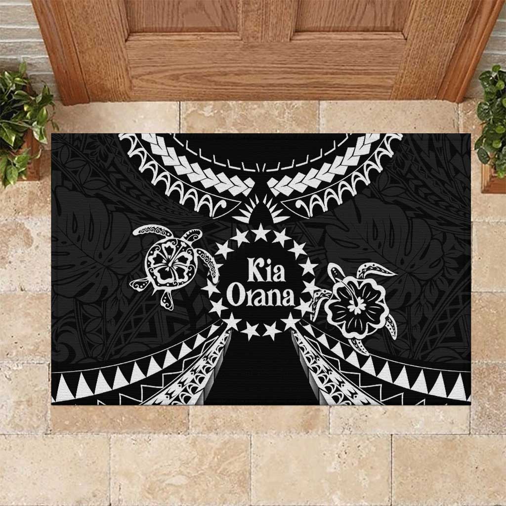 Kia Orana Cook Islands Rubber Doormat 2025 Pasifika Polynesian Turtle Black Color