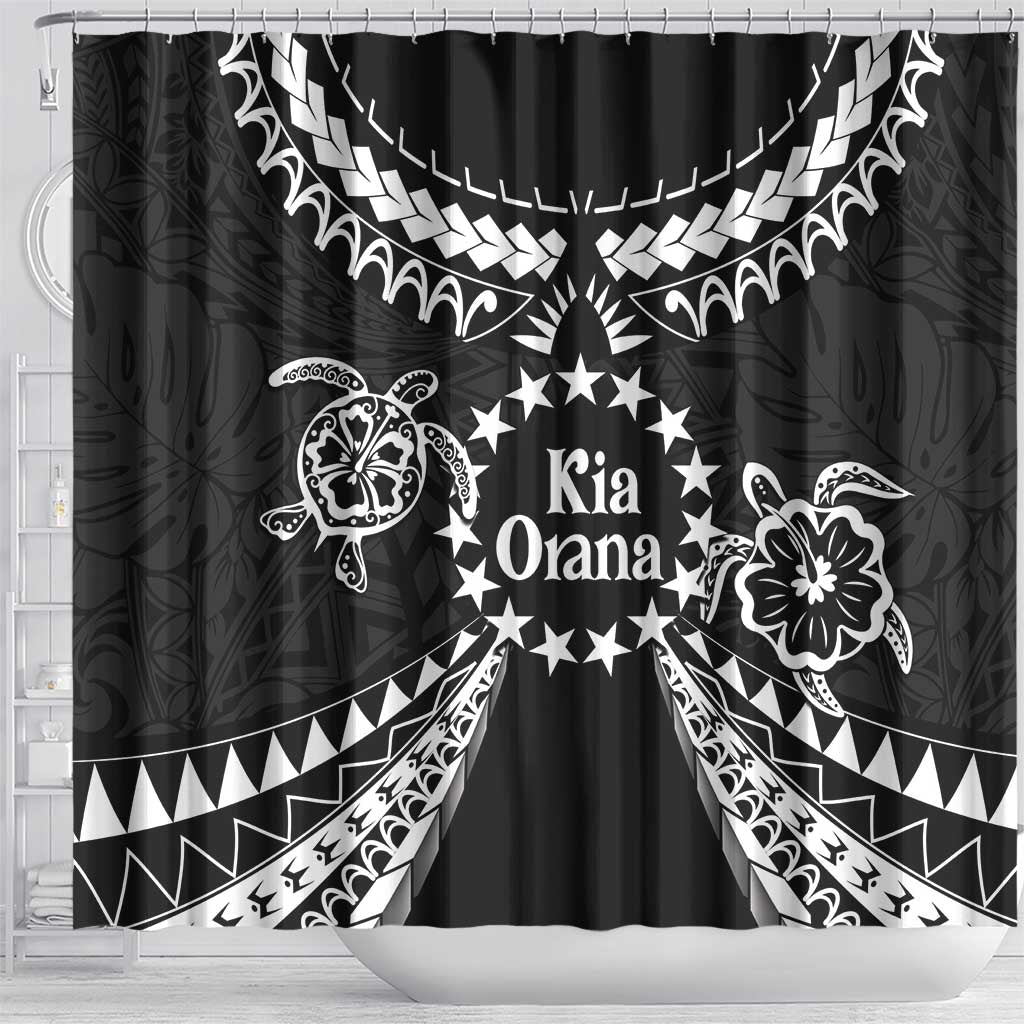 Kia Orana Cook Islands Shower Curtain 2025 Pasifika Polynesian Turtle Black Color