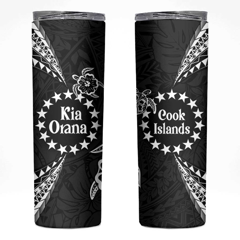 Kia Orana Cook Islands Skinny Tumbler 2025 Pasifika Polynesian Turtle Black Color