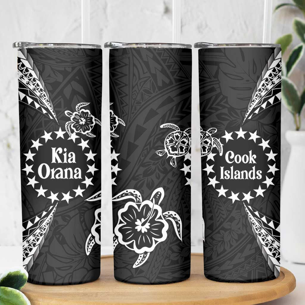 Kia Orana Cook Islands Skinny Tumbler 2025 Pasifika Polynesian Turtle Black Color