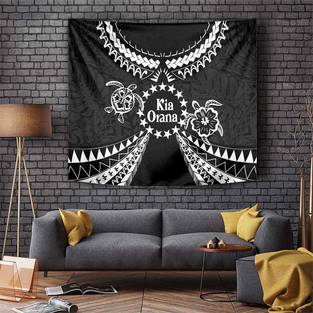 Kia Orana Cook Islands Tapestry 2025 Pasifika Polynesian Turtle Black Color