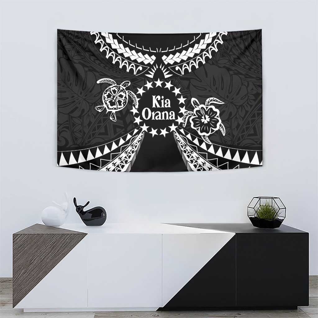 Kia Orana Cook Islands Tapestry 2025 Pasifika Polynesian Turtle Black Color
