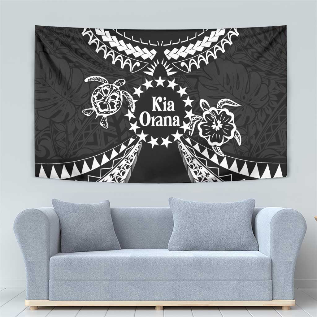 Kia Orana Cook Islands Tapestry 2025 Pasifika Polynesian Turtle Black Color