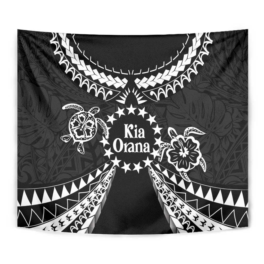 Kia Orana Cook Islands Tapestry 2025 Pasifika Polynesian Turtle Black Color