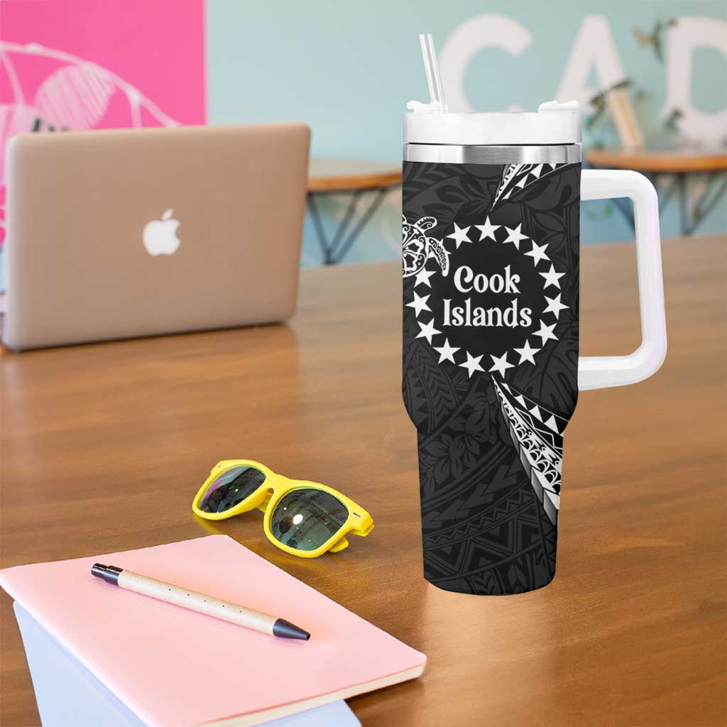 Kia Orana Cook Islands Tumbler With Handle 2025 Pasifika Polynesian Turtle Black Color