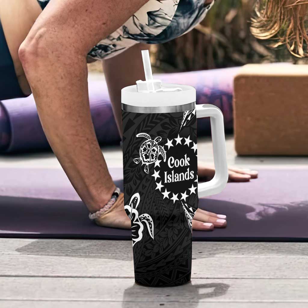 Kia Orana Cook Islands Tumbler With Handle 2025 Pasifika Polynesian Turtle Black Color