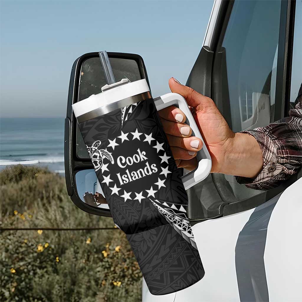 Kia Orana Cook Islands Tumbler With Handle 2025 Pasifika Polynesian Turtle Black Color