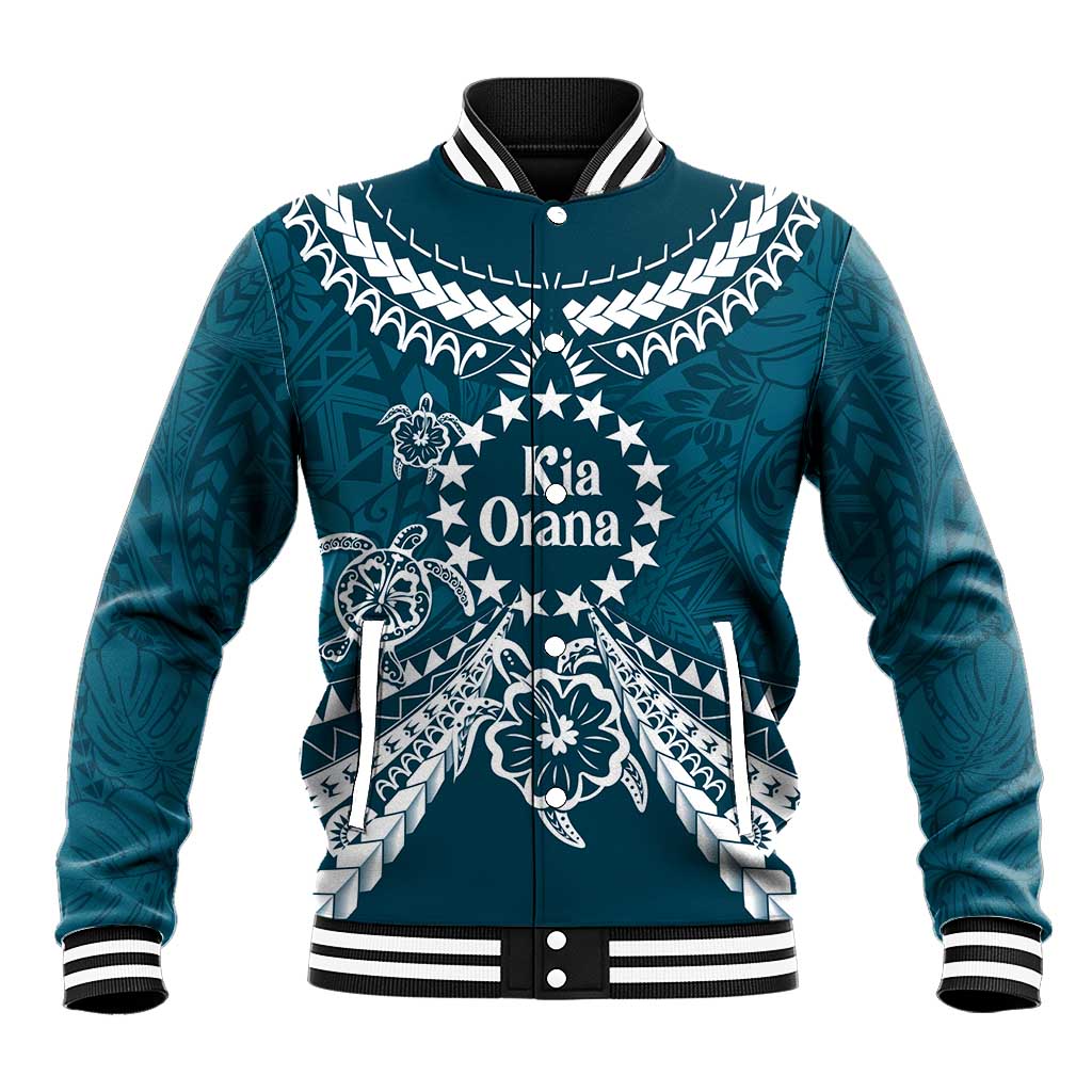 Kia Orana Cook Islands Baseball Jacket Polynesian Turtle Crowberry Blue Color