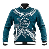 Kia Orana Cook Islands Baseball Jacket Polynesian Turtle Crowberry Blue Color