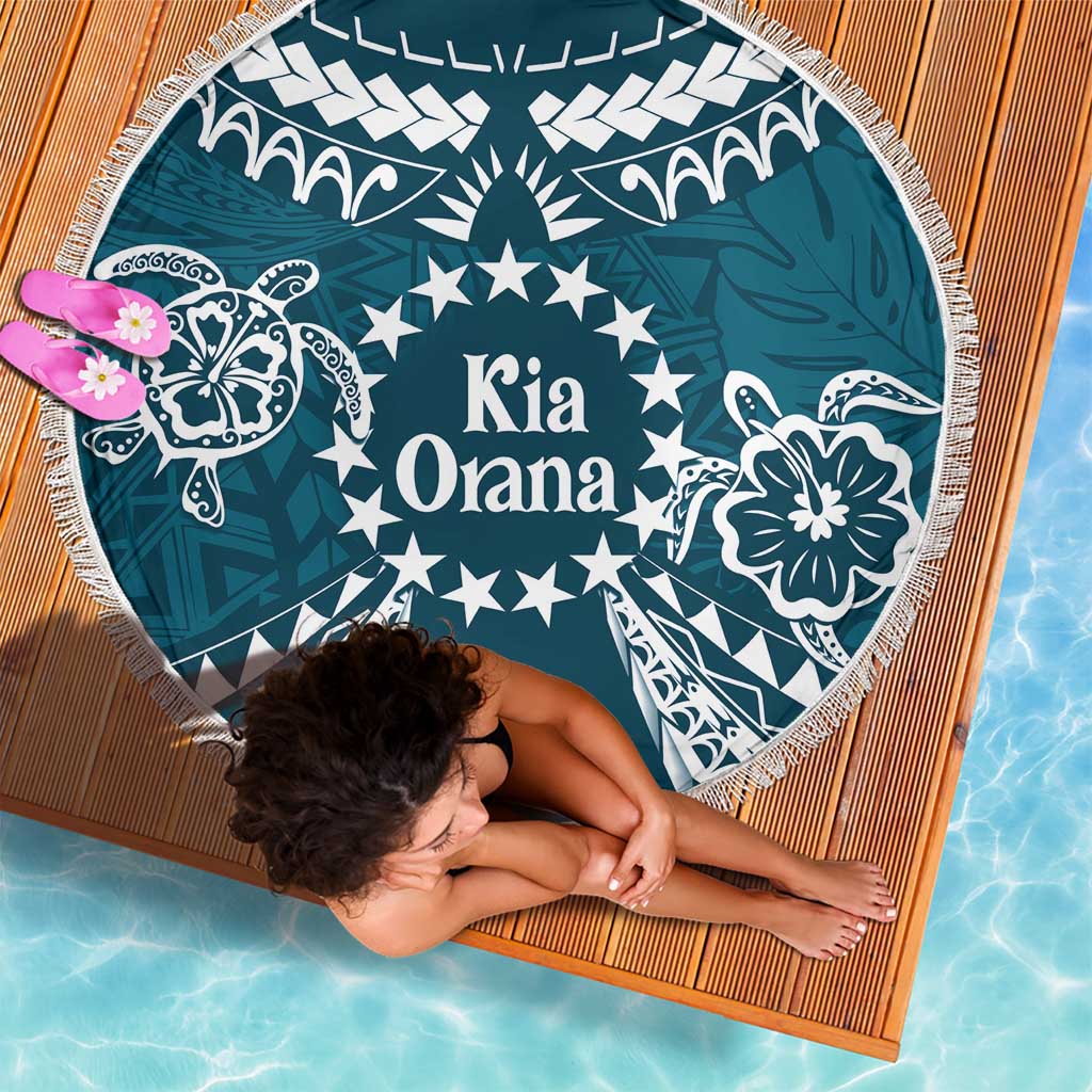 Kia Orana Cook Islands Beach Blanket Polynesian Turtle Crowberry Blue Color