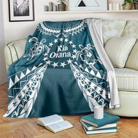 Kia Orana Cook Islands Blanket Polynesian Turtle Crowberry Blue Color