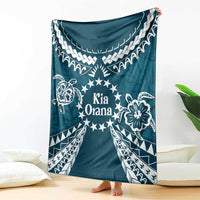 Kia Orana Cook Islands Blanket Polynesian Turtle Crowberry Blue Color