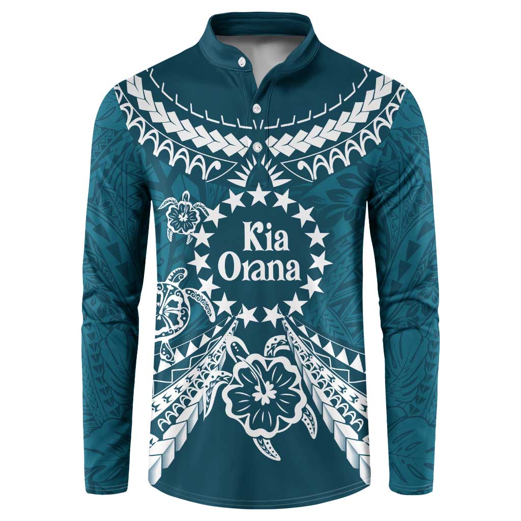 Kia Orana Cook Islands Button Sweatshirt Polynesian Turtle Crowberry Blue Color
