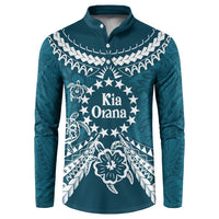 Kia Orana Cook Islands Button Sweatshirt Polynesian Turtle Crowberry Blue Color