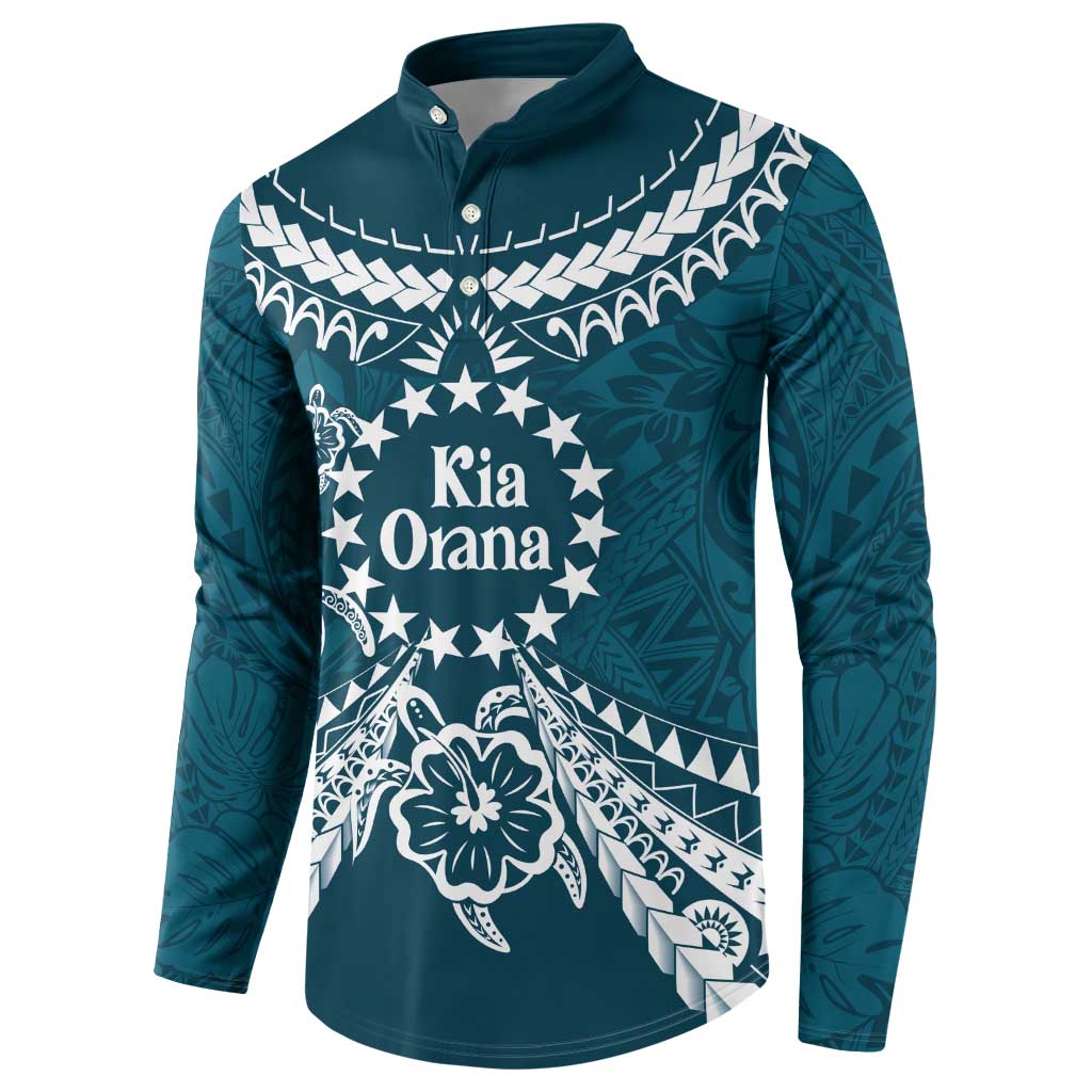 Kia Orana Cook Islands Button Sweatshirt Polynesian Turtle Crowberry Blue Color