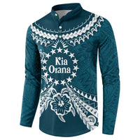 Kia Orana Cook Islands Button Sweatshirt Polynesian Turtle Crowberry Blue Color