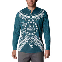 Kia Orana Cook Islands Button Sweatshirt Polynesian Turtle Crowberry Blue Color