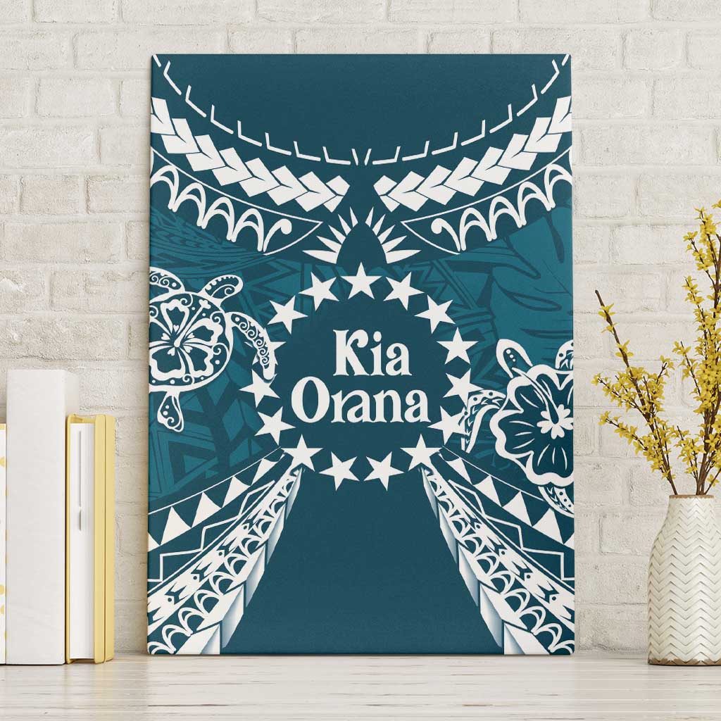 Kia Orana Cook Islands Canvas Wall Art Polynesian Turtle Crowberry Blue Color