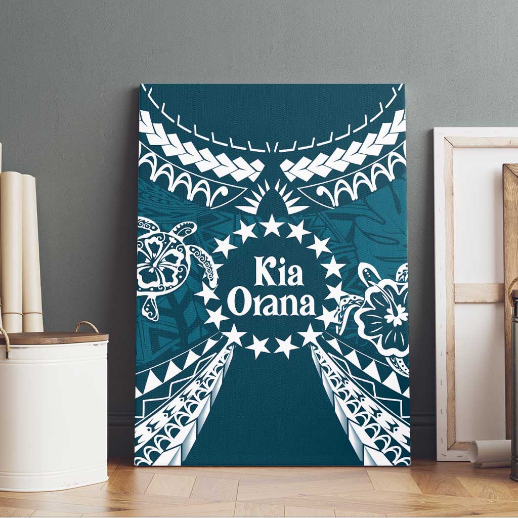 Kia Orana Cook Islands Canvas Wall Art Polynesian Turtle Crowberry Blue Color