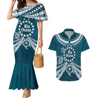 Kia Orana Cook Islands Couples Matching Mermaid Dress and Hawaiian Shirt Polynesian Turtle Crowberry Blue Color