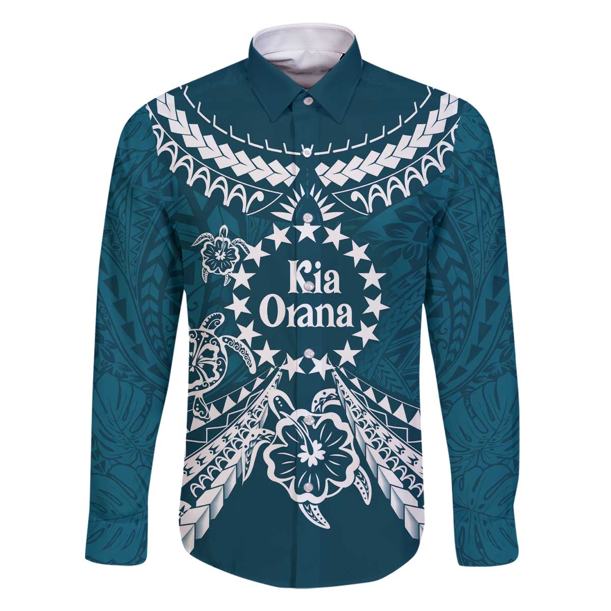 Kia Orana Cook Islands Family Matching Off The Shoulder Long Sleeve Dress and Hawaiian Shirt Polynesian Turtle Crowberry Blue Color