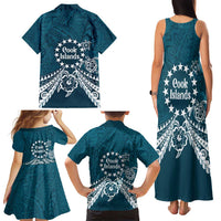 Kia Orana Cook Islands Family Matching Tank Maxi Dress and Hawaiian Shirt Polynesian Turtle Crowberry Blue Color