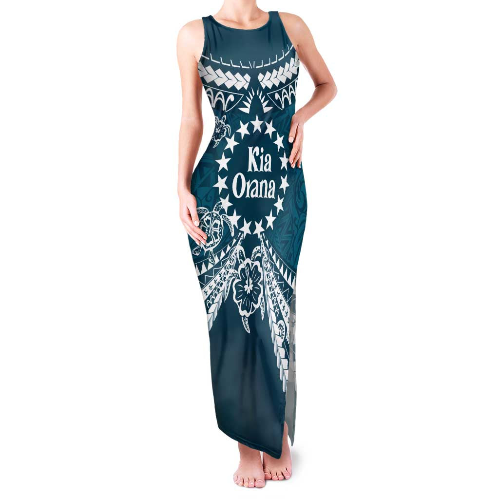 Kia Orana Cook Islands Family Matching Tank Maxi Dress and Hawaiian Shirt Polynesian Turtle Crowberry Blue Color