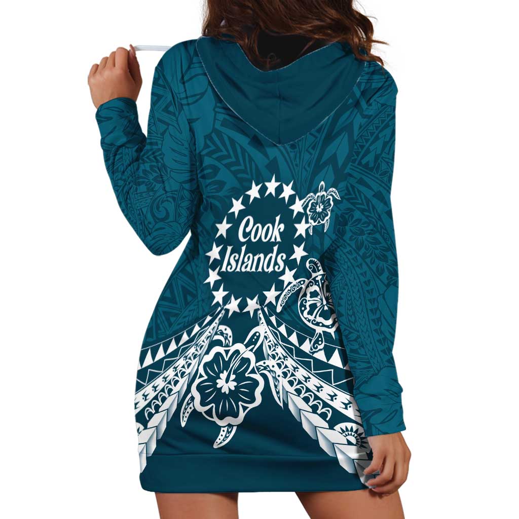 Kia Orana Cook Islands Hoodie Dress Polynesian Turtle Crowberry Blue Color