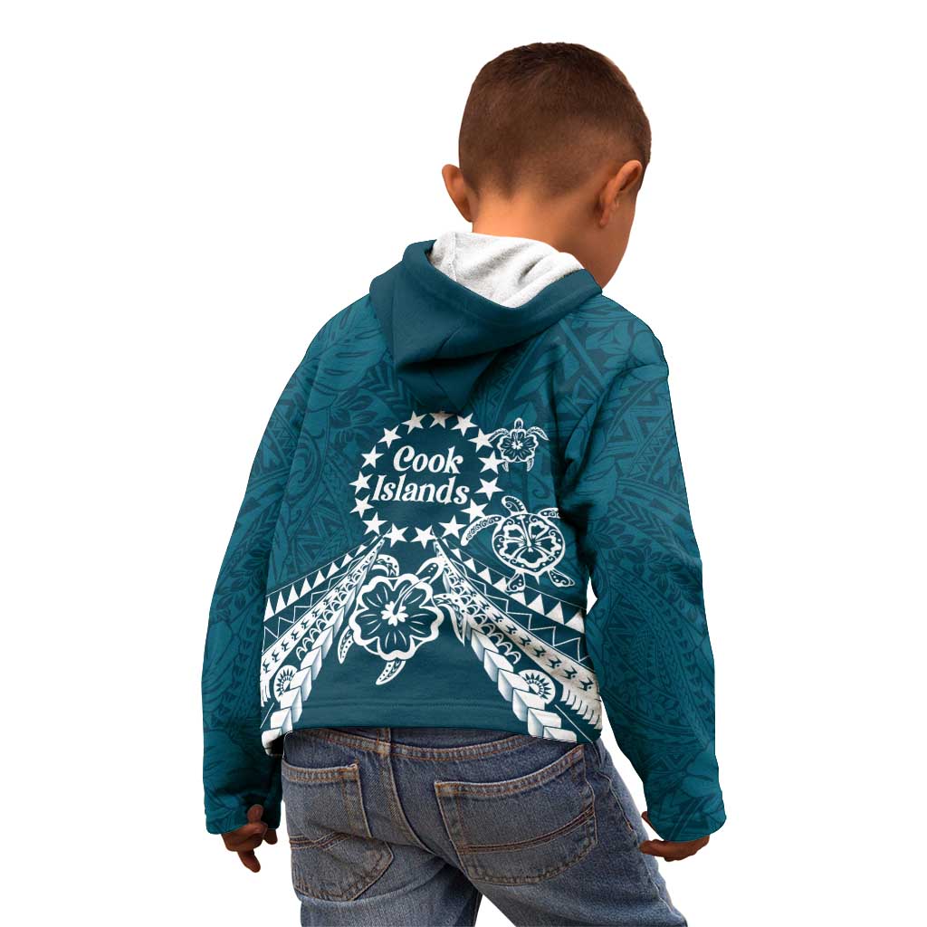 Kia Orana Cook Islands Kid Hoodie Polynesian Turtle Crowberry Blue Color