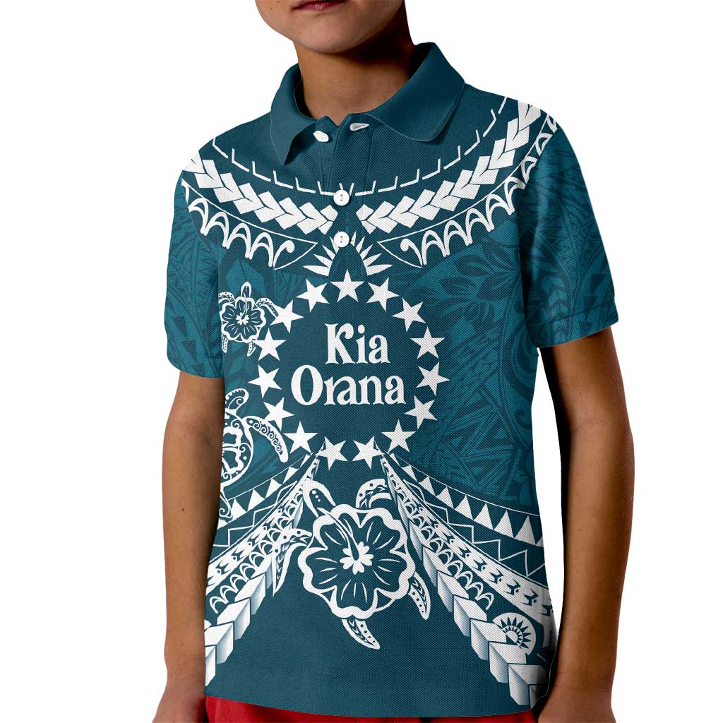 Kia Orana Cook Islands Kid Polo Shirt Polynesian Turtle Crowberry Blue Color