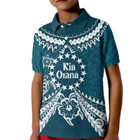 Kia Orana Cook Islands Kid Polo Shirt Polynesian Turtle Crowberry Blue Color