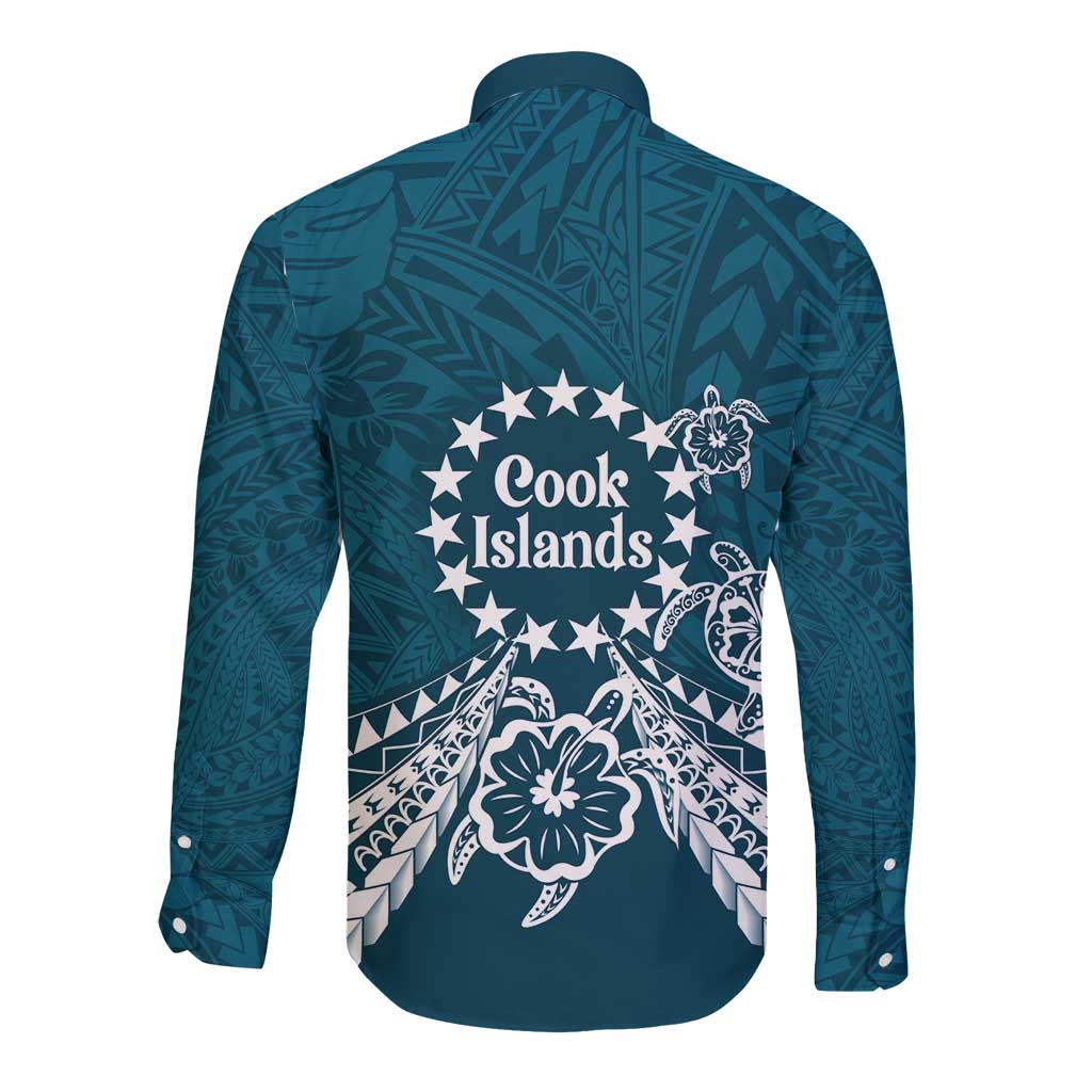 Kia Orana Cook Islands Long Sleeve Button Shirt Polynesian Turtle Crowberry Blue Color