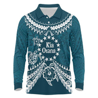 Kia Orana Cook Islands Long Sleeve Polo Shirt Polynesian Turtle Crowberry Blue Color