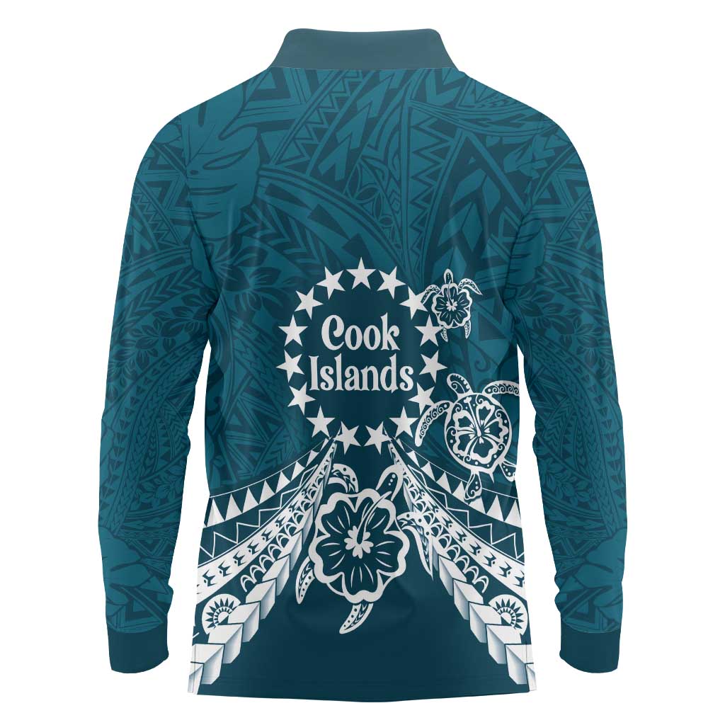 Kia Orana Cook Islands Long Sleeve Polo Shirt Polynesian Turtle Crowberry Blue Color