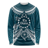 Kia Orana Cook Islands Long Sleeve Shirt Polynesian Turtle Crowberry Blue Color