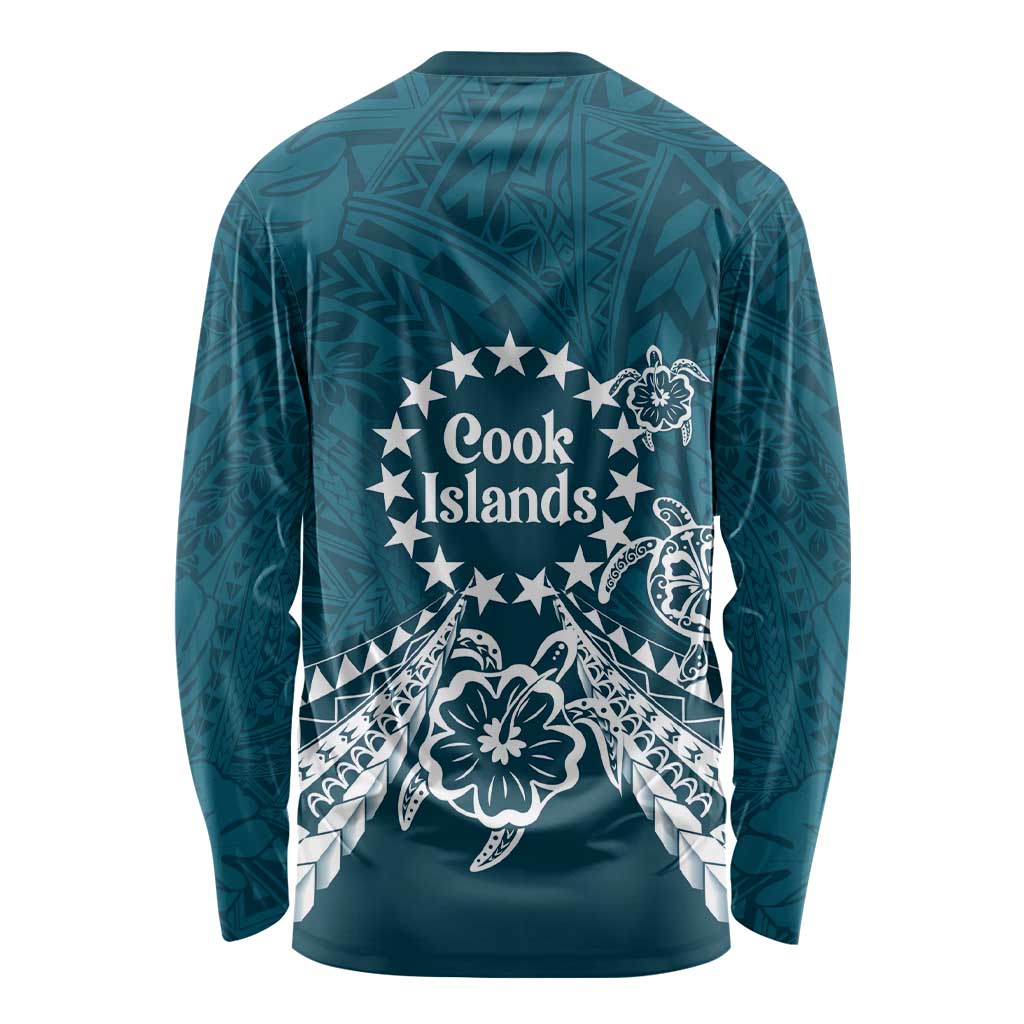Kia Orana Cook Islands Long Sleeve Shirt Polynesian Turtle Crowberry Blue Color